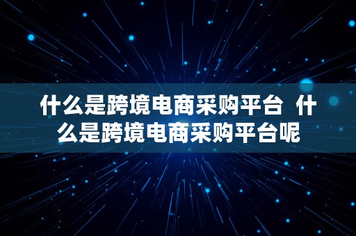 什么是跨境电商采购平台  什么是跨境电商采购平台呢