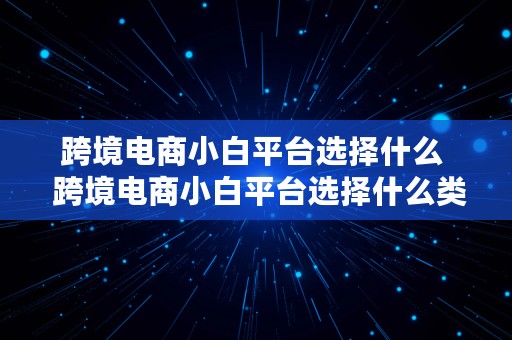 跨境电商小白平台选择什么  跨境电商小白平台选择什么类目