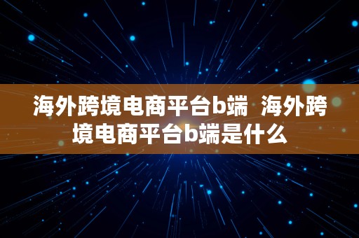 海外跨境电商平台b端  海外跨境电商平台b端是什么