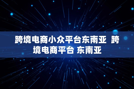 跨境电商小众平台东南亚  跨境电商平台 东南亚