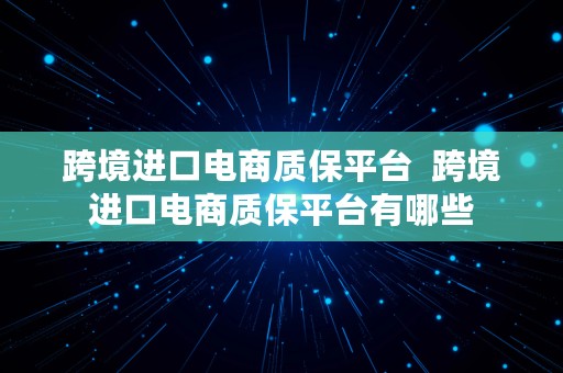 跨境进口电商质保平台  跨境进口电商质保平台有哪些