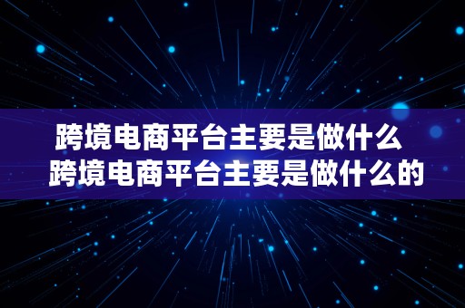 跨境电商平台主要是做什么  跨境电商平台主要是做什么的