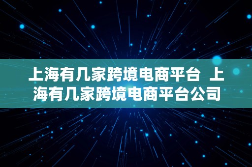 上海有几家跨境电商平台  上海有几家跨境电商平台公司