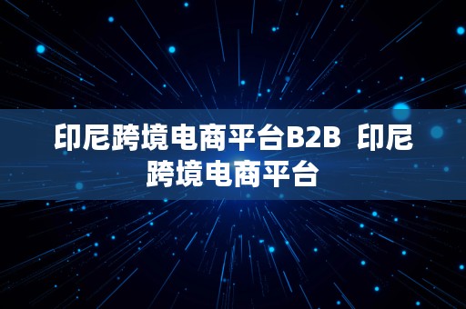 印尼跨境电商平台B2B  印尼跨境电商平台