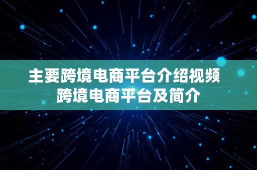 主要跨境电商平台介绍视频  跨境电商平台及简介