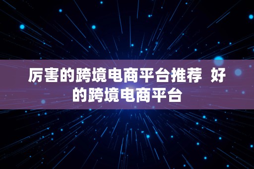 厉害的跨境电商平台推荐  好的跨境电商平台