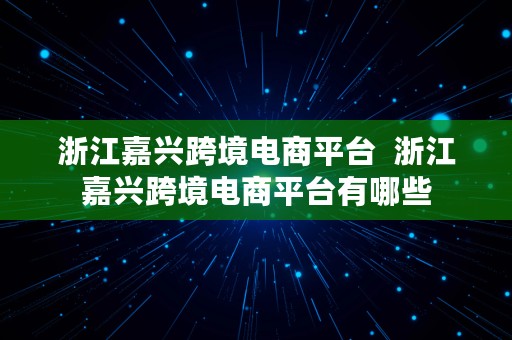 浙江嘉兴跨境电商平台  浙江嘉兴跨境电商平台有哪些