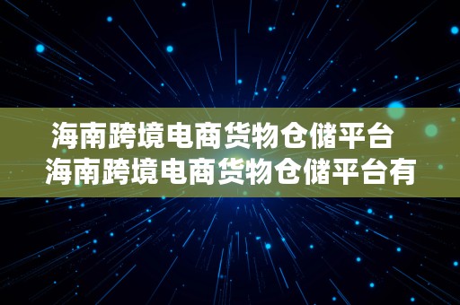 海南跨境电商货物仓储平台  海南跨境电商货物仓储平台有哪些