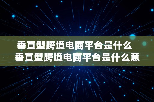 垂直型跨境电商平台是什么  垂直型跨境电商平台是什么意思