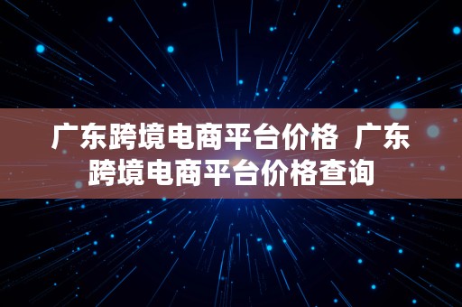 广东跨境电商平台价格  广东跨境电商平台价格查询