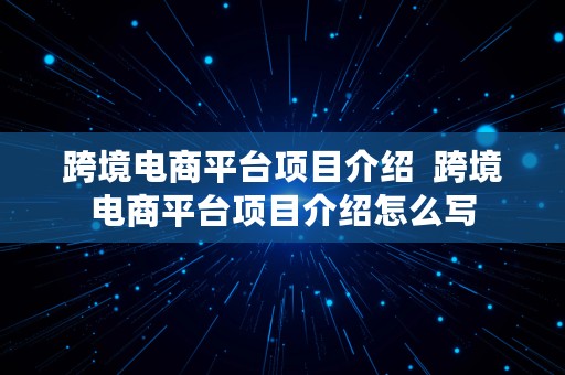 跨境电商平台项目介绍  跨境电商平台项目介绍怎么写