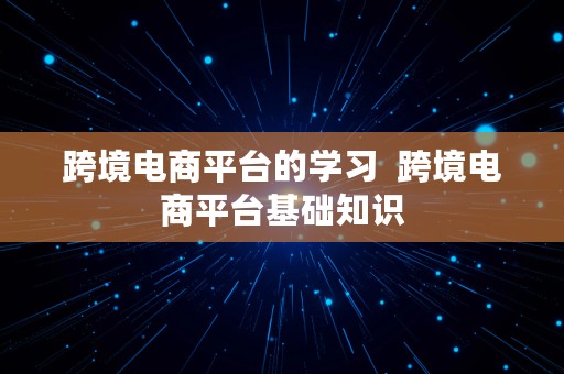 跨境电商平台的学习  跨境电商平台基础知识