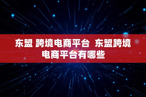 东盟 跨境电商平台  东盟跨境电商平台有哪些