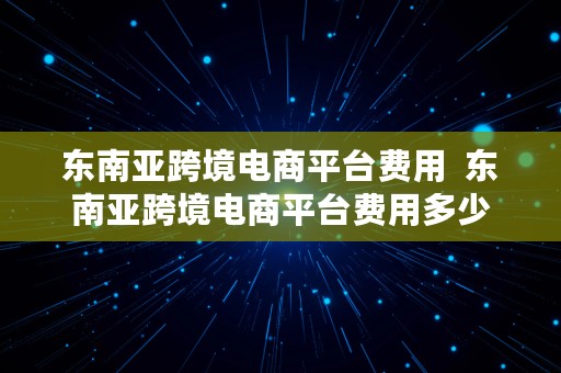 东南亚跨境电商平台费用  东南亚跨境电商平台费用多少