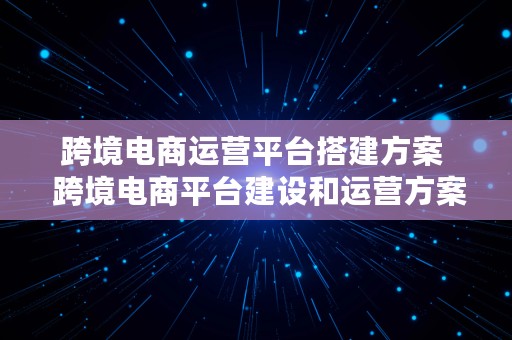 跨境电商运营平台搭建方案  跨境电商平台建设和运营方案