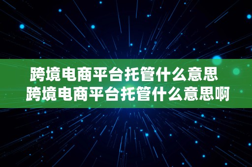 跨境电商平台托管什么意思  跨境电商平台托管什么意思啊