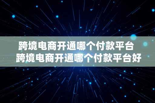 跨境电商开通哪个付款平台  跨境电商开通哪个付款平台好