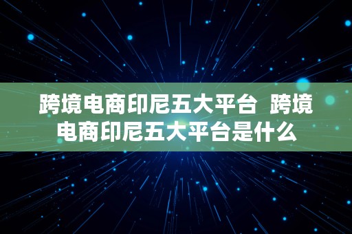 跨境电商印尼五大平台  跨境电商印尼五大平台是什么