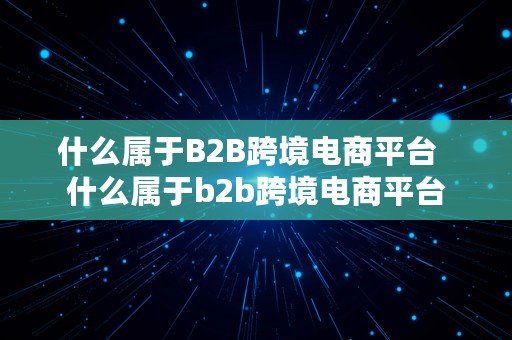 什么属于B2B跨境电商平台  什么属于b2b跨境电商平台