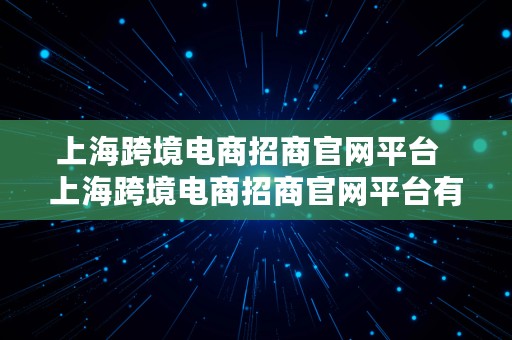 上海跨境电商招商官网平台  上海跨境电商招商官网平台有哪些