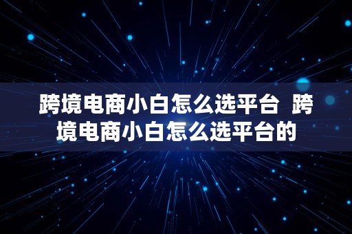 跨境电商小白怎么选平台  跨境电商小白怎么选平台的