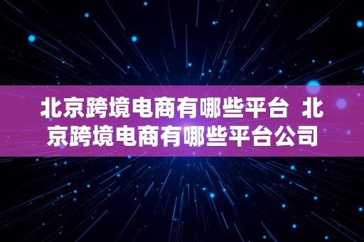 北京跨境电商有哪些平台  北京跨境电商有哪些平台公司