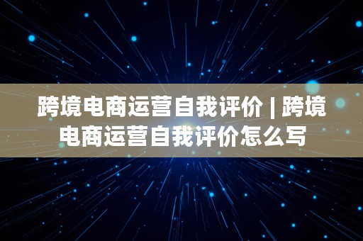 跨境电商运营自我评价 | 跨境电商运营自我评价怎么写