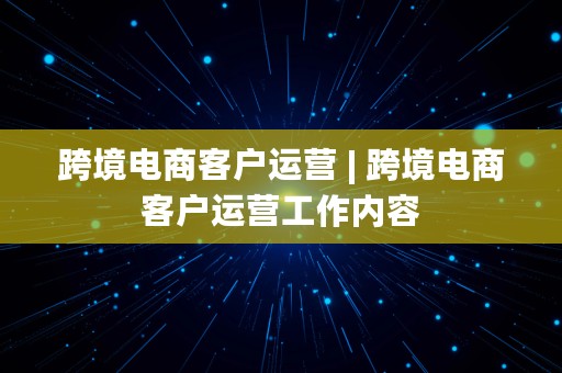 跨境电商客户运营 | 跨境电商客户运营工作内容