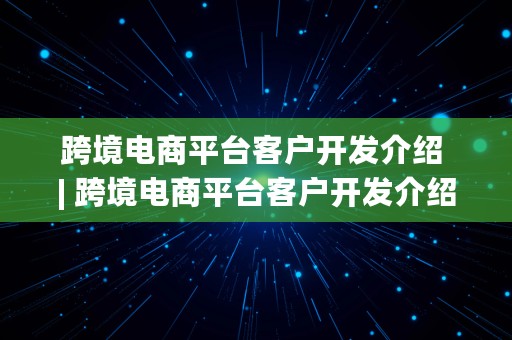 跨境电商平台客户开发介绍 | 跨境电商平台客户开发介绍怎么写