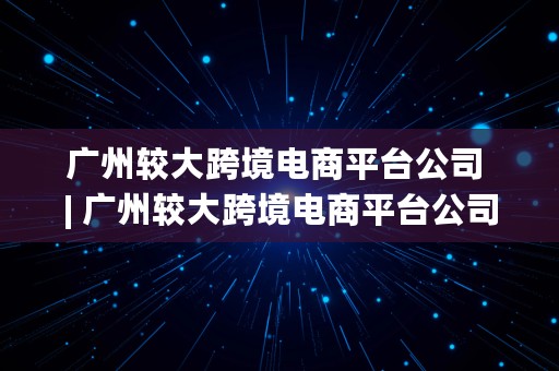 广州较大跨境电商平台公司 | 广州较大跨境电商平台公司有哪些