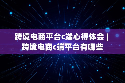 跨境电商平台c端心得体会 | 跨境电商c端平台有哪些