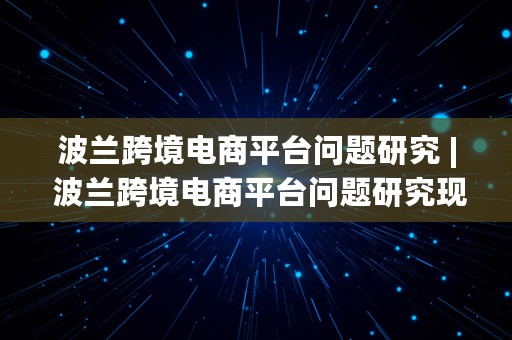 波兰跨境电商平台问题研究 | 波兰跨境电商平台问题研究现状