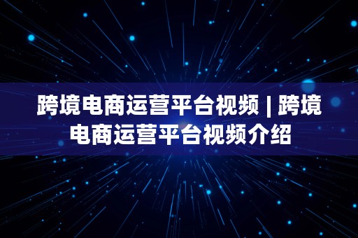 跨境电商运营平台视频 | 跨境电商运营平台视频介绍