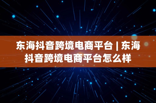 东海抖音跨境电商平台 | 东海抖音跨境电商平台怎么样