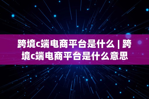 跨境c端电商平台是什么 | 跨境c端电商平台是什么意思