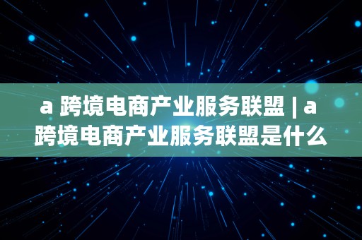 a 跨境电商产业服务联盟 | a 跨境电商产业服务联盟是什么