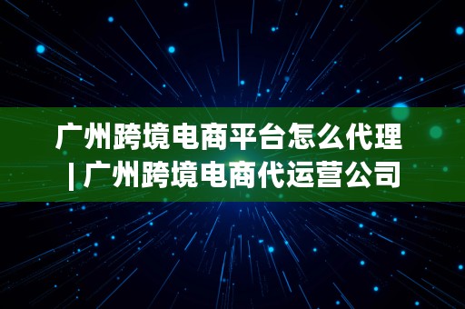 广州跨境电商平台怎么代理 | 广州跨境电商代运营公司