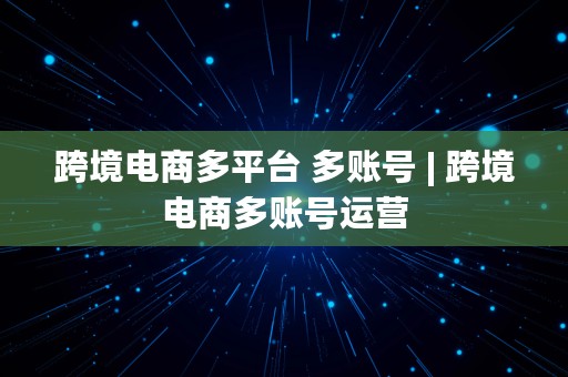 跨境电商多平台 多账号 | 跨境电商多账号运营