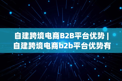 自建跨境电商B2B平台优势 | 自建跨境电商b2b平台优势有哪些