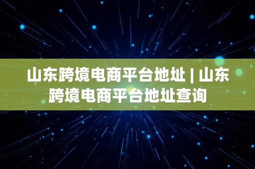 山东跨境电商平台地址 | 山东跨境电商平台地址查询