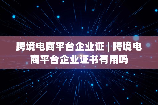 跨境电商平台企业证 | 跨境电商平台企业证书有用吗