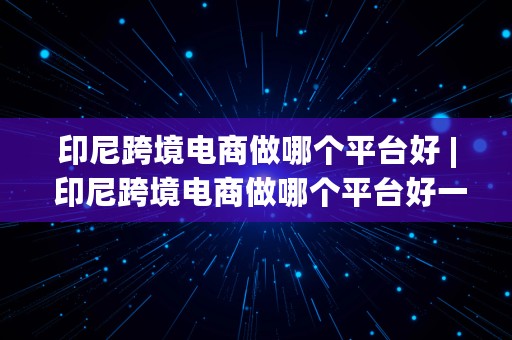 印尼跨境电商做哪个平台好 | 印尼跨境电商做哪个平台好一点