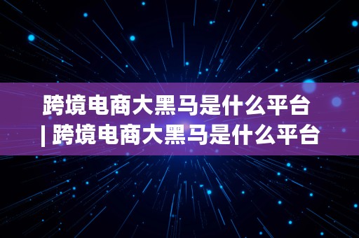 跨境电商大黑马是什么平台 | 跨境电商大黑马是什么平台的