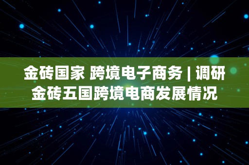 金砖国家 跨境电子商务 | 调研金砖五国跨境电商发展情况