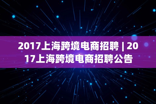 2017上海跨境电商招聘 | 2017上海跨境电商招聘公告