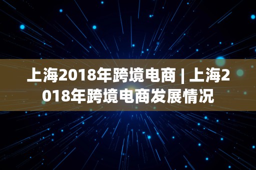 上海2018年跨境电商 | 上海2018年跨境电商发展情况