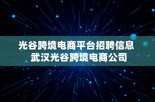 光谷跨境电商平台招聘信息  武汉光谷跨境电商公司