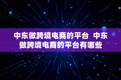 中东做跨境电商的平台  中东做跨境电商的平台有哪些