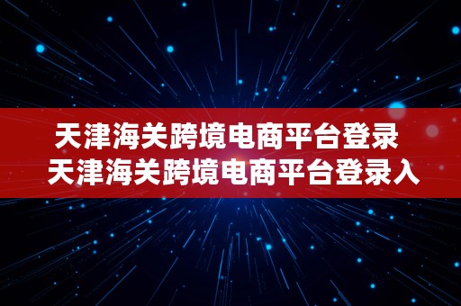 天津海关跨境电商平台登录  天津海关跨境电商平台登录入口