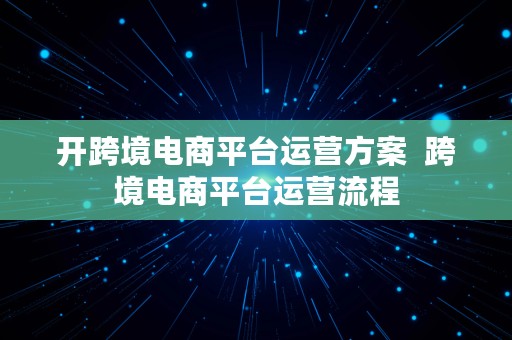 开跨境电商平台运营方案  跨境电商平台运营流程